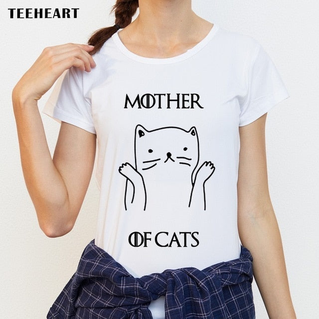 2017 New Fashion Women T Shirts Short Sleeve Slim Lady T-Shirt Mother Of Cats Printed Tops Funny Casual Tee