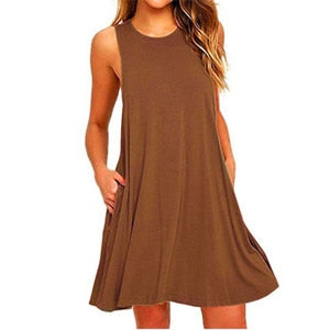 2018 New Sexy Sleeveless Summer Women Dress Solid Pocket Black Casual A Line Beach Women Mini Dresses Female Vestidos Plus Size