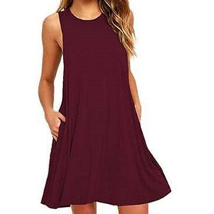 2018 New Sexy Sleeveless Summer Women Dress Solid Pocket Black Casual A Line Beach Women Mini Dresses Female Vestidos Plus Size