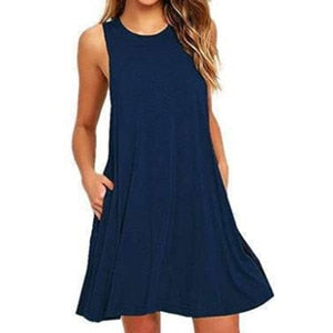 2018 New Sexy Sleeveless Summer Women Dress Solid Pocket Black Casual A Line Beach Women Mini Dresses Female Vestidos Plus Size