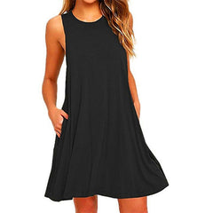 2018 New Sexy Sleeveless Summer Women Dress Solid Pocket Black Casual A Line Beach Women Mini Dresses Female Vestidos Plus Size