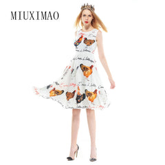 2018 Spring & Summer New Arrival Fashion A-Line O-Neck Sleeveless Tank Chicken Letter Print Elegant Above Knee Dress Women