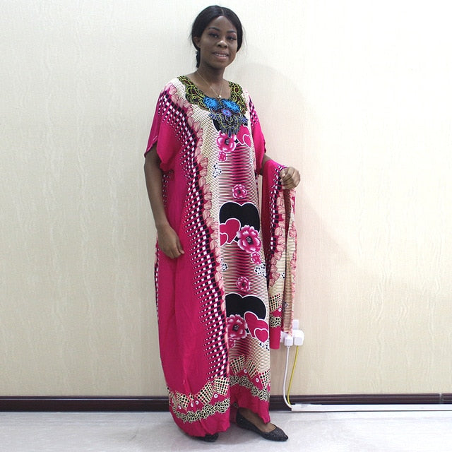 2019 African Dashiki Fashion Design Appliques Orange 100% Cotton Dresses For Women