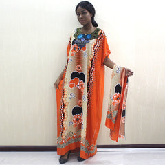 2019 African Dashiki Fashion Design Appliques Orange 100% Cotton Dresses For Women