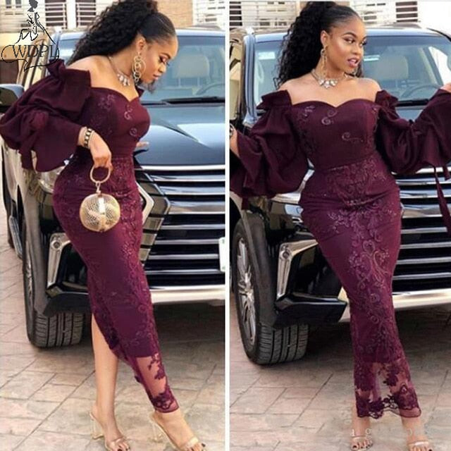 2019 Arabia Long Evening Dress Mermaid Dubai Aso Ebi Ankle Length Prom Gowns Off shoulder Zipper Back Purple Formal Party Dress