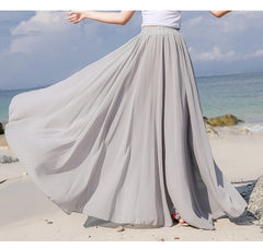 2019 Bohemia Long Skirts Women Stretch High Waist Solid Chiffon A-Line Skirt Casual Pleated Maxi Skirt Faldas Saias Streetwear
