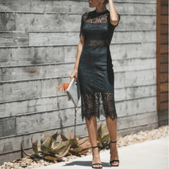 2019  Fashion Lace Woman Dress Sexy Hollow Out Bodycon Dress Chic Short Sleeve Party Dress Vestidos Casual Woman Clothing