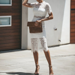 2019  Fashion Lace Woman Dress Sexy Hollow Out Bodycon Dress Chic Short Sleeve Party Dress Vestidos Casual Woman Clothing