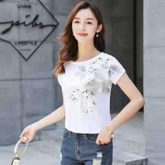 2019 Fashion Summer Ladies Shirt Print Short Sleeve O-neck Tops Cotton Shirt Plus Size Clothing 4XL Bat sleeve blusa 4847 50