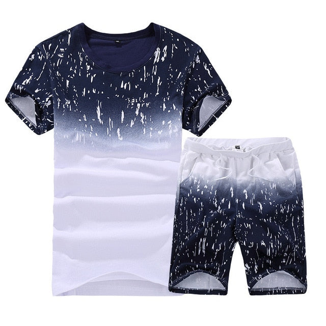 2019 Men's Summer Shirts Short Fashion Men's Sets Casual Male Tracksuit Slim Fit Tees Sweatshirt Brand Clothing