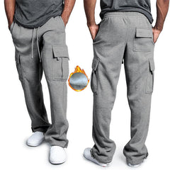 2019 Multi Pocket Winter Pants Men White Cargo Pants Fleece Hip Hop Grey Sweatpants Male  Causal Tactical Pants Homme Trousers