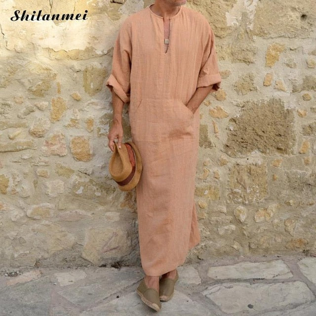 2019 Muslim Fashion Men Islamic Cloth Jubah Thobe Robes Kaftan Pockets Plus Size Solid Arabic Dubai Short Sleeve Abaya Clothing