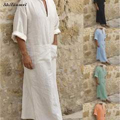 2019 Muslim Fashion Men Islamic Cloth Jubah Thobe Robes Kaftan Pockets Plus Size Solid Arabic Dubai Short Sleeve Abaya Clothing