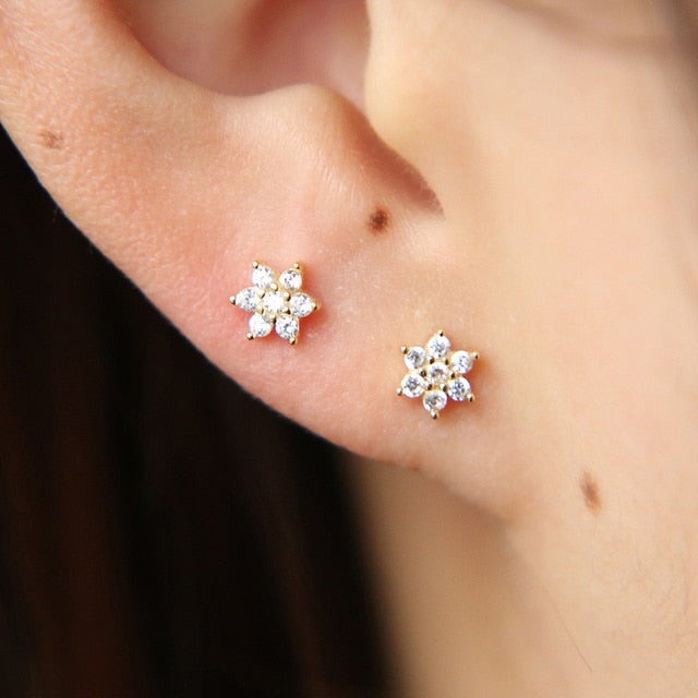 2019 New Arrival Brinco Earrings Cute Jewelry Delicate Girl Women Ear Stud Tiny Cz Flower 925 Sterling Small Minimalist Earring