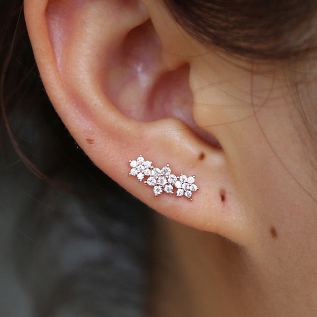 2019 New Arrival Brinco Earrings Cute Jewelry Delicate Girl Women Ear Stud Tiny Cz Flower 925 Sterling Small Minimalist Earring