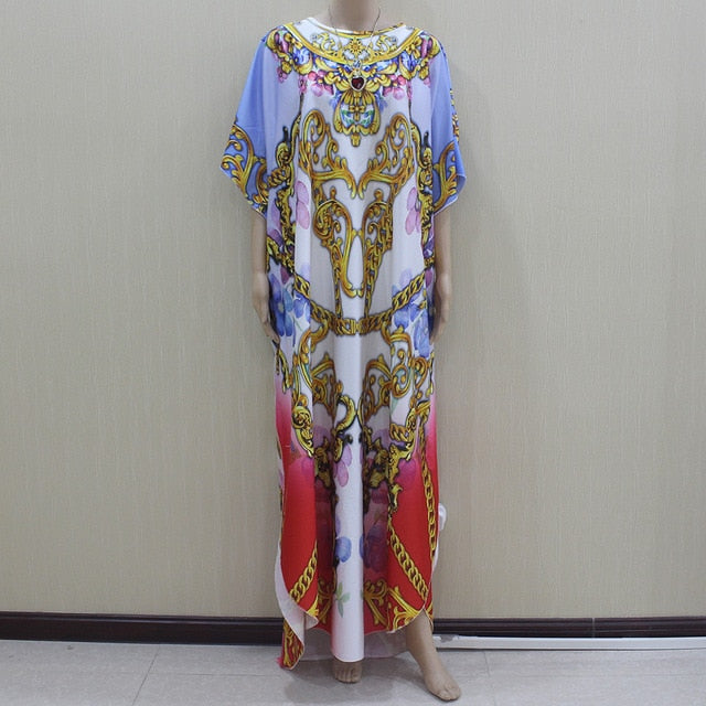 2019 New Arrivals African Dashiki Flowers Pattern Print Dress Short Sleeve Casual African Dresses For Women
