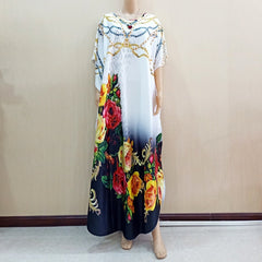 2019 New Arrivals African Dashiki Flowers Pattern Print Dress Short Sleeve Casual African Dresses For Women