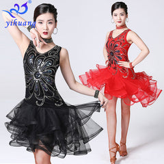 2019 New Style Women Latin Salsa Dance Dress Sequin Bead Embroidery Dresses Girls Cha Cha Ballroom Party Competition Costume