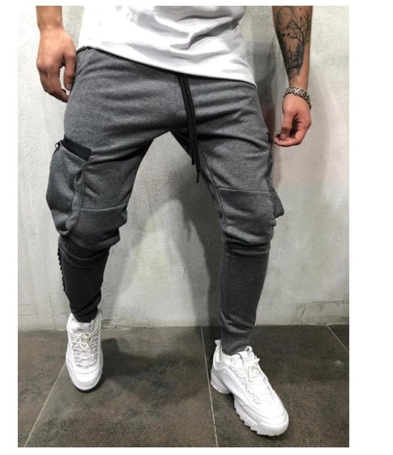 2019 New hot style hip-hop small feet personality patchwork leather men's tether workout Men pants