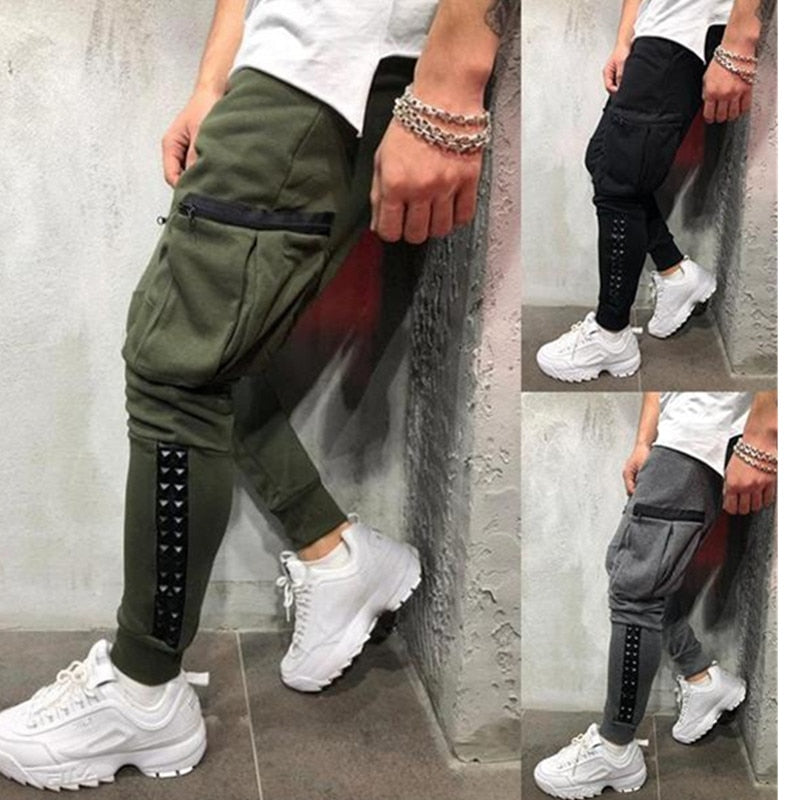 2019 New hot style hip-hop small feet personality patchwork leather men's tether workout Men pants