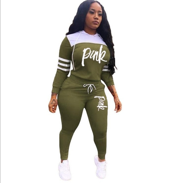 2019 Pink Letter Print Tracksuits Women Two Piece Set Spring Street t-shirt Tops and Jogger Set Suits Casual 2pcs Outfits