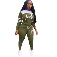 2019 Pink Letter Print Tracksuits Women Two Piece Set Spring Street t-shirt Tops and Jogger Set Suits Casual 2pcs Outfits