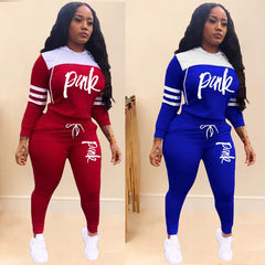 2019 Pink Letter Print Tracksuits Women Two Piece Set Spring Street t-shirt Tops and Jogger Set Suits Casual 2pcs Outfits