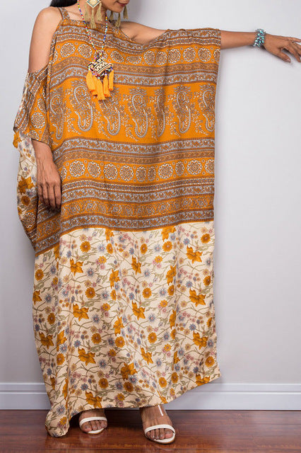 2019 Sexy Off Shoulder Batwing Sleeve Women Maxi Dress Bohemian Floral Printed Dresses Ethnic Vestido De Fiesta VKDR1716