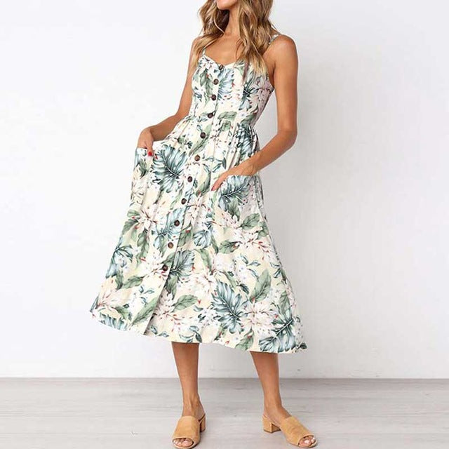 2019 Summer Beach Dress Woman Dress Plus Size Women Midi Floral Sunflower Dress Striped Ladies Backless Party Dress Female 3XL