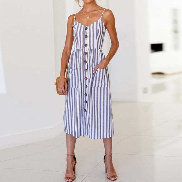 2019 Summer Beach Dress Woman Dress Plus Size Women Midi Floral Sunflower Dress Striped Ladies Backless Party Dress Female 3XL