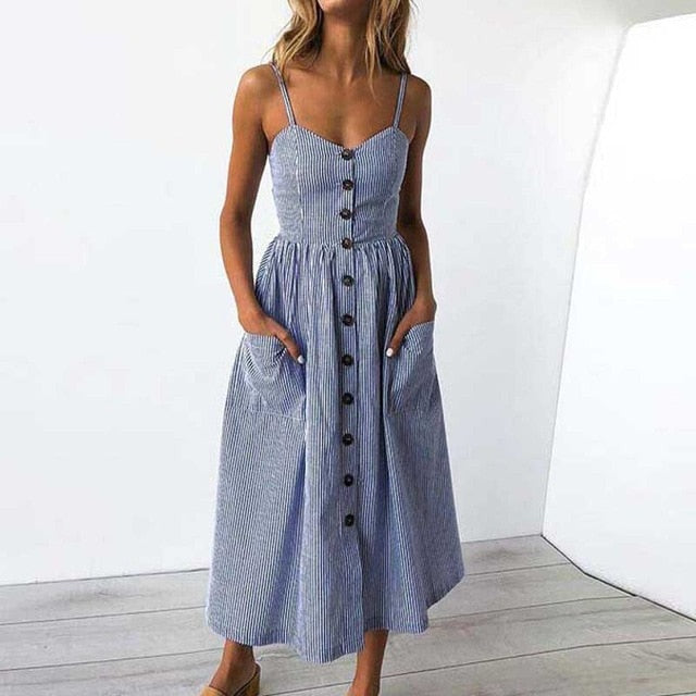 2019 Summer Beach Dress Woman Dress Plus Size Women Midi Floral Sunflower Dress Striped Ladies Backless Party Dress Female 3XL
