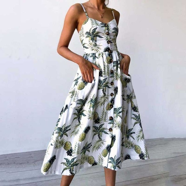 2019 Summer Beach Dress Woman Dress Plus Size Women Midi Floral Sunflower Dress Striped Ladies Backless Party Dress Female 3XL