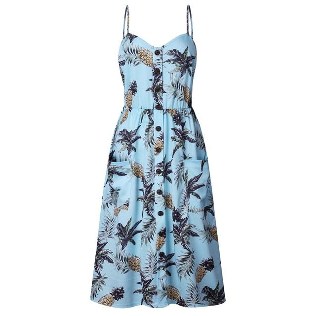 2019 Summer Beach Dress Woman Dress Plus Size Women Midi Floral Sunflower Dress Striped Ladies Backless Party Dress Female 3XL