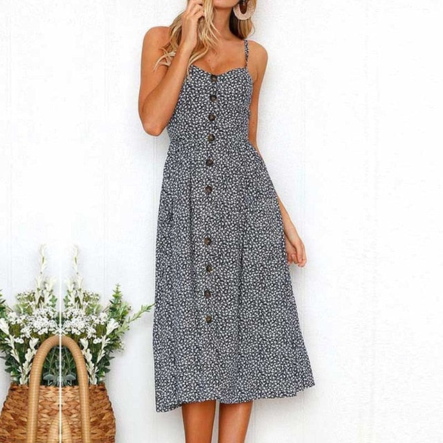 2019 Summer Beach Dress Woman Dress Plus Size Women Midi Floral Sunflower Dress Striped Ladies Backless Party Dress Female 3XL