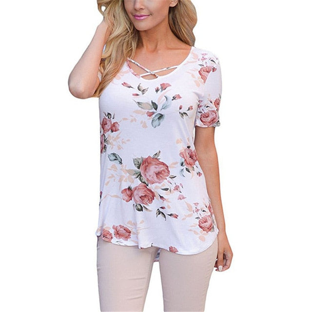 2019 Summer Large Size S-5XL Women's T shirt Half Sleeve O-Neck Floral Print Casual T Shirts Tops Female Loose T Shirt Plus Size