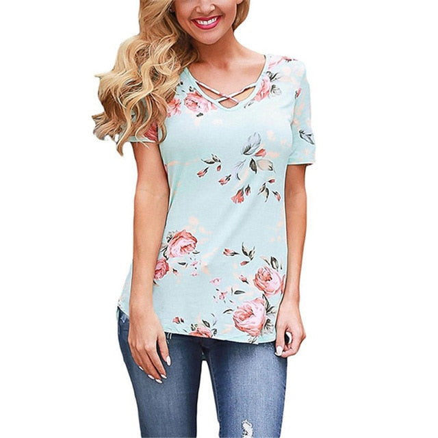 2019 Summer Large Size S-5XL Women's T shirt Half Sleeve O-Neck Floral Print Casual T Shirts Tops Female Loose T Shirt Plus Size