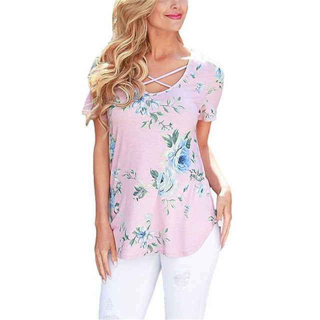 2019 Summer Large Size S-5XL Women's T shirt Half Sleeve O-Neck Floral Print Casual T Shirts Tops Female Loose T Shirt Plus Size