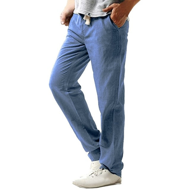 2019 Summer Men's Casual Slim Strandhosen Linen Hose Pant Solid Trousers 3XL joggers streetwear pantalones hombre
