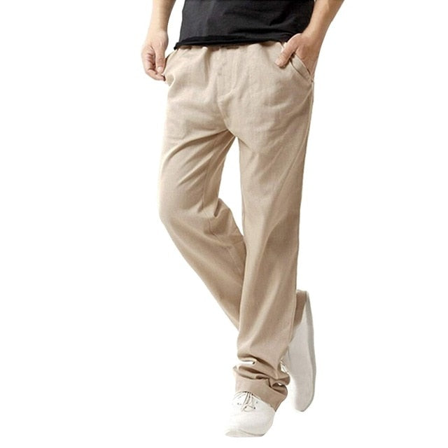 2019 Summer Men's Casual Slim Strandhosen Linen Hose Pant Solid Trousers 3XL joggers streetwear pantalones hombre
