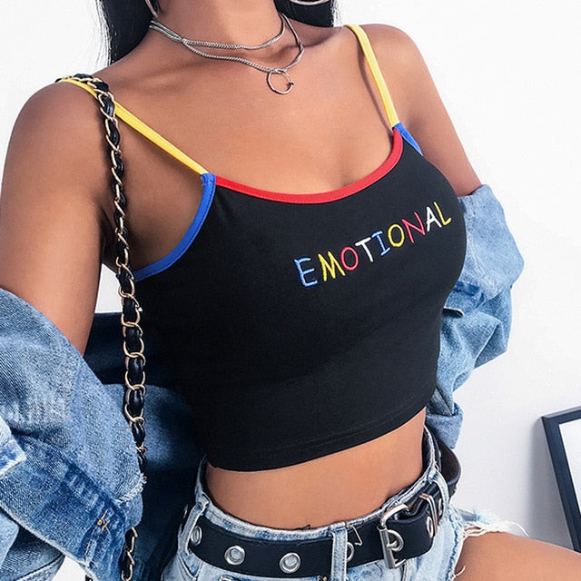 2019 Summer Tops Tee Sleeveless Tank & Camis for Women Letter Embroidered Short Vest Spaghetti Strap Camisoles Slim Black Tanks