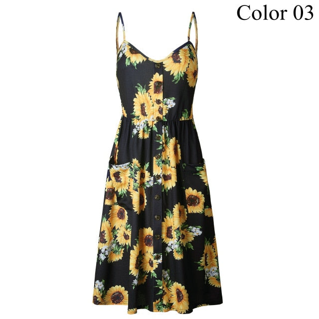 2019 Summer Women Button Decorated Print Dress Off-shoulder Party Beach Sundress Boho Spaghetti Long Dresses Plus Size FICUSRONG
