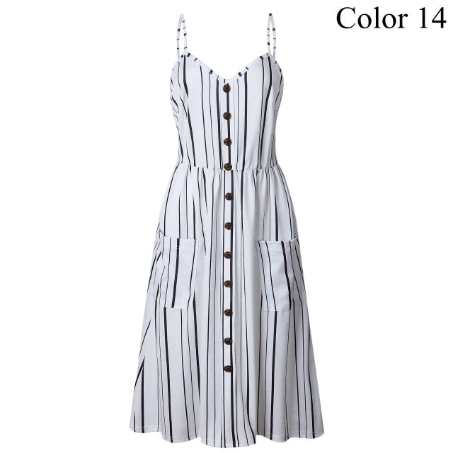 2019 Summer Women Button Decorated Print Dress Off-shoulder Party Beach Sundress Boho Spaghetti Long Dresses Plus Size FICUSRONG