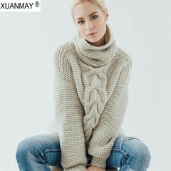 2019 Winter Women's Thick Turtleneck sweater Women's clothing heavy Pullover Sweater Chunky cozy warm woolen Autumn Sweater