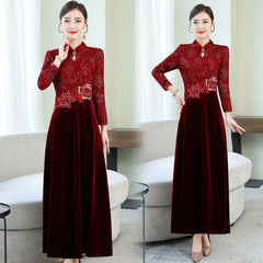 2019 autumn new gold velvet modified version cheongsam long-sleeved red dress female M-6XL high quality elegant Party vestidos