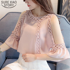 2019 chiffon women blouse shirt  fashion women's summer  blouses sexy hollow off shoulder top womens tops and blouses 3470 50