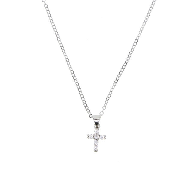 2019 high quality gold filled 925 sterling silver pave AAA cz tiny cute cross pendant chocker necklace cz charm necklack jewelry