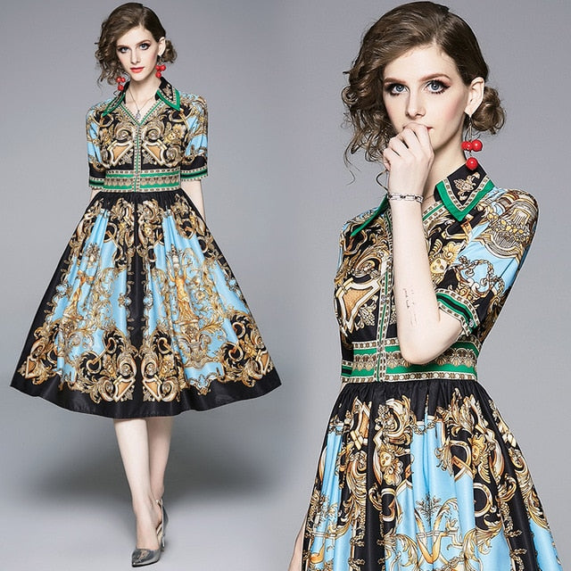 2019 summer new women's summer dress floral dress custom dress printing Europe and America ethnic dress female