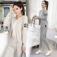 2019Spring and autumn new fashion knit sweater sports suit women's cardigan thin casual pants two sets of tide