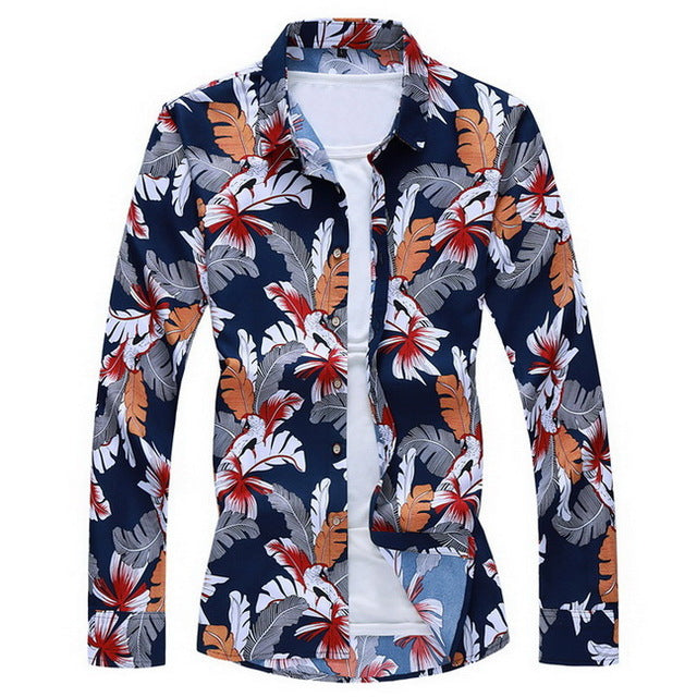 2020 Autumn Spring Clothes Shirt Men Long Sleeves Big Size M-5XL 6XL 7XL Print Hawaiian Beach Casual Floral Shirt For Man