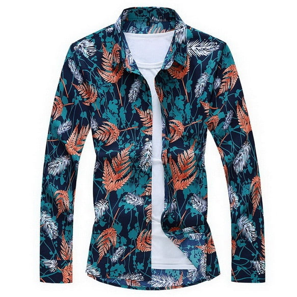 2020 Autumn Spring Clothes Shirt Men Long Sleeves Big Size M-5XL 6XL 7XL Print Hawaiian Beach Casual Floral Shirt For Man